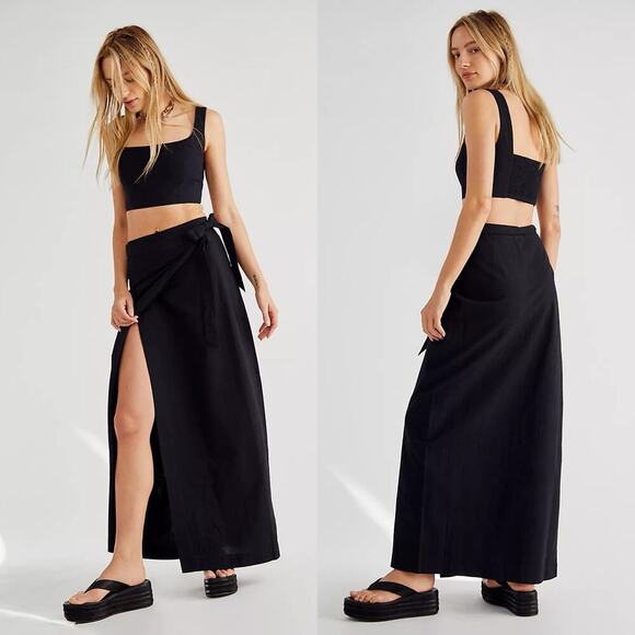 Free People Maxi Skirt Wrap with Shorts in Black Size Medium - Picture 1 of 8
